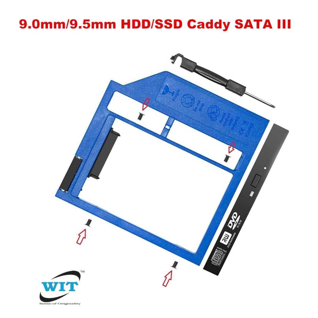 2nd SATA Second HDD Caddy To SATA 9.0mm 2.5" HDD SSD Enclosure For Laptop CD ROM 