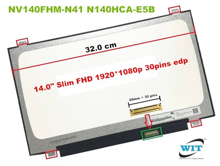 14.0'' slim 1920x1080 FHD 30 Pins (eDP) LED LCD Screen Glossy/Matte -  B140HTN01.E NT140FHM-N41 NV140FHM-N41 N140HCA-E5B Top/Bottom Screw 04  Mount, 