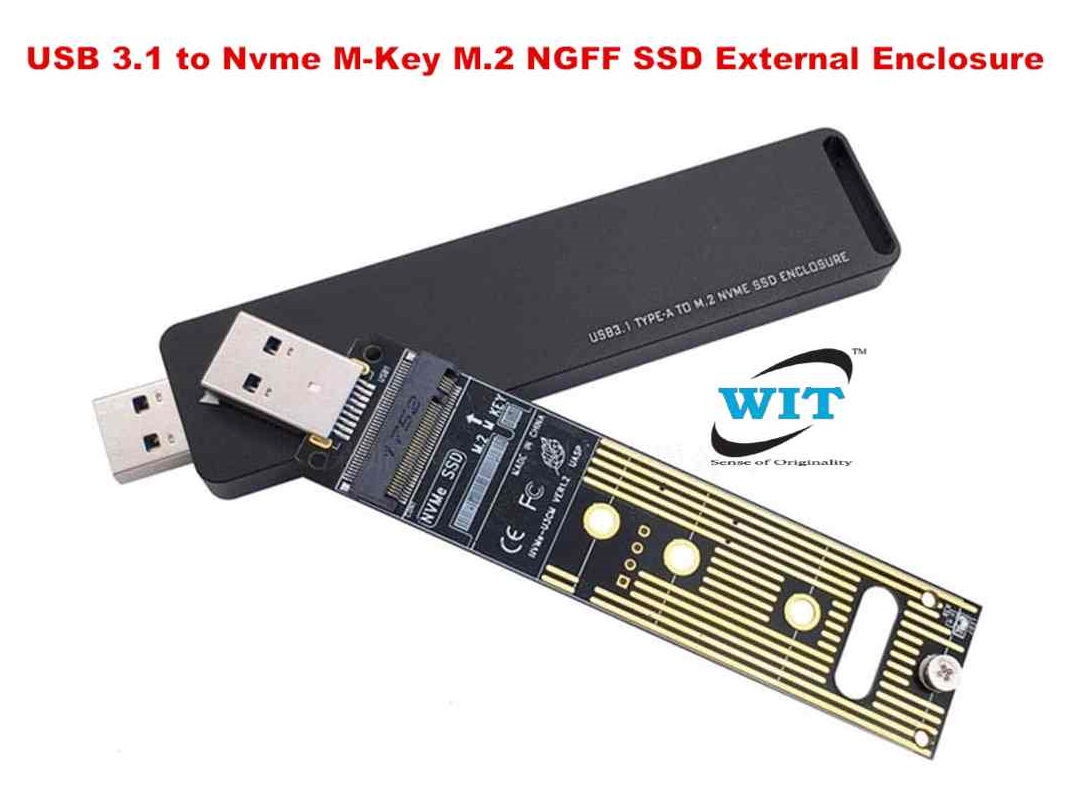 M.2 SSD Enclosure/Adapter/Converter/Case for USB 3.0 to NVME PCI-E M-Key SSD External Enclosure (Only fit for NVMe PCIe 2242/2260/2280) - WIT Computers