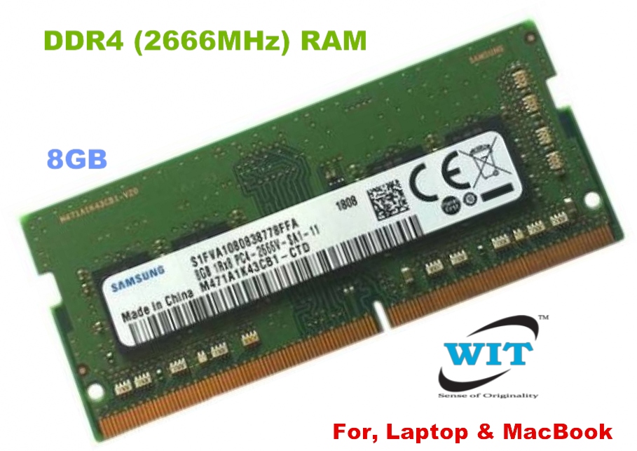 8GB DDR4 PC4-21300, PC4-2666V (BUS: 2666MHz), Samsung, SK Hynix, Model: N0 AC, M471A1K43CB1 Notebook Memory or RAM module, Voltage : 1.2V, Unbuffered CL19 260-Pin SODIMM - Computers