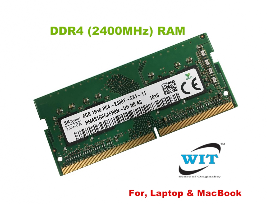 8GB DDR4 1Rx16 PC4-19200, PC4-2400T (BUS: 2400MHz), SK Hynix, N0 AC, Notebook Memory or RAM module, Voltage : 1.2V, Unbuffered CL17 SODIMM - WIT Computers