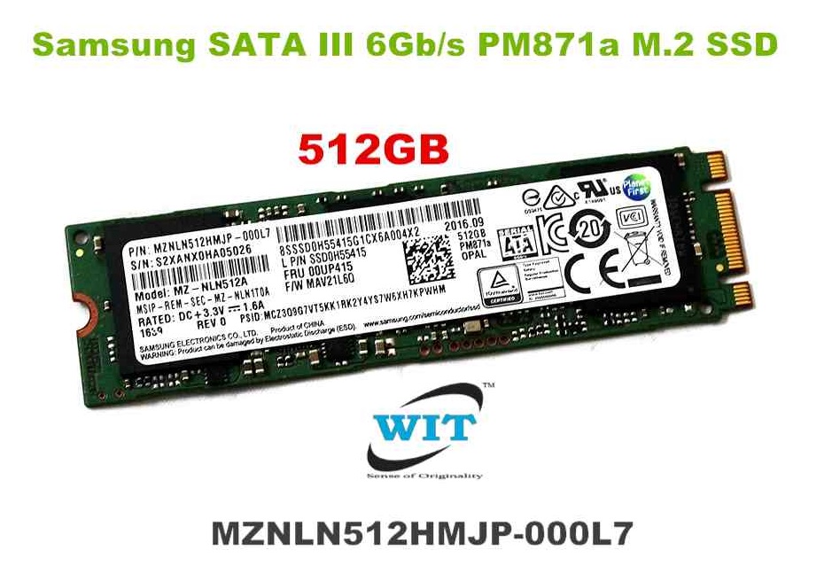512GB (M.2 2280) MZNLN512HMJP-000L7 Samsung 512GB SATA III 6Gb/s PM871a M.2  Solid State Drive