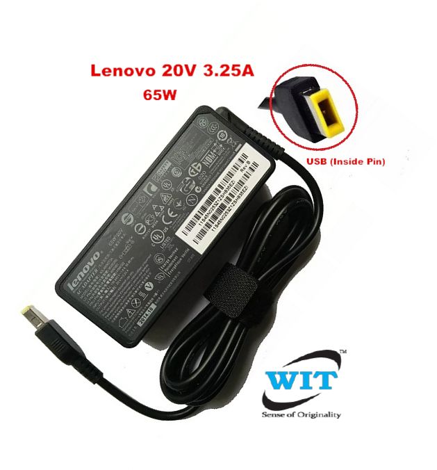 Lenovo 20V  65W USB Square Yellow Port AC Power Adapter or Charger for Lenovo  laptop 45N0254 (Lenovo 65W Adapter USB Port) - WIT Computers