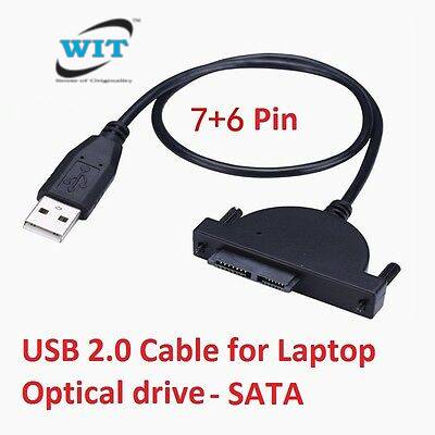 Computer Cables USB 2.0 to 7 Cable Length Black 6 PIN SATA CD-ROM Optical Drive Adapter Cable for Laptop Computer EM88