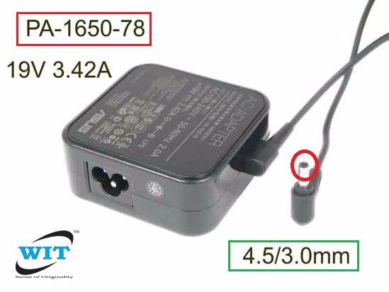 Asus 19V 3.42A, Watt: 65W, Port: 4.5mm 3.0mm(Inside pin) PA-1650-48,  PA-1650-78 Original AC Power Charger adapter for ASUS PU450C PRO551 451  PU500C BU201 PU500V PU451 PU451J P5440FF PRO553U 451L BU400VA PU450C/550V  PU551L