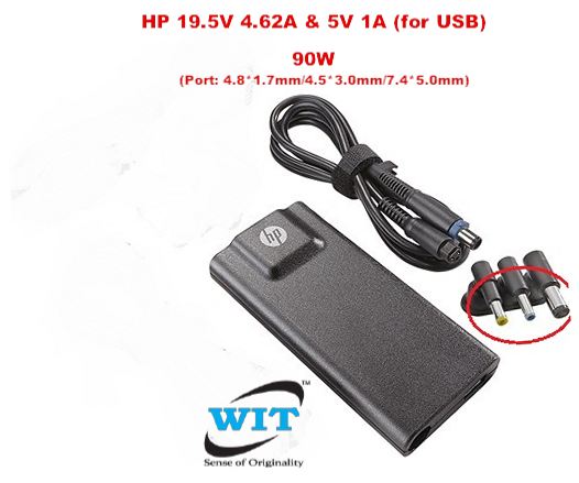 HP 19.5V 4.62A & 5V 1A (for USB) 90W (7.4*5.0/4.5*3.0/4.8*1.7mm) Original  Travel Adapter or Charger for HP Elitebook 820 840 250 G1 G2 G3 , HP ENVY  DV7 7000, HP Pavilion 15-p071ng