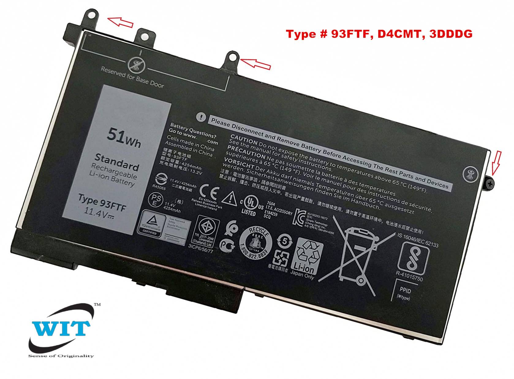 Dell Latitude E5280 E5480 E5490 E5580 E5590 E5491 E5591,Dell Latitude 5280  5288 5290 5480 5488 5490 5491 5495 5580 5590 5591 Series, Dell Precision  3520 3530 Series , Battery Type : 93FTF, D4CMT, 3DDDG internal Li-Polymer  Battery - WIT Computers