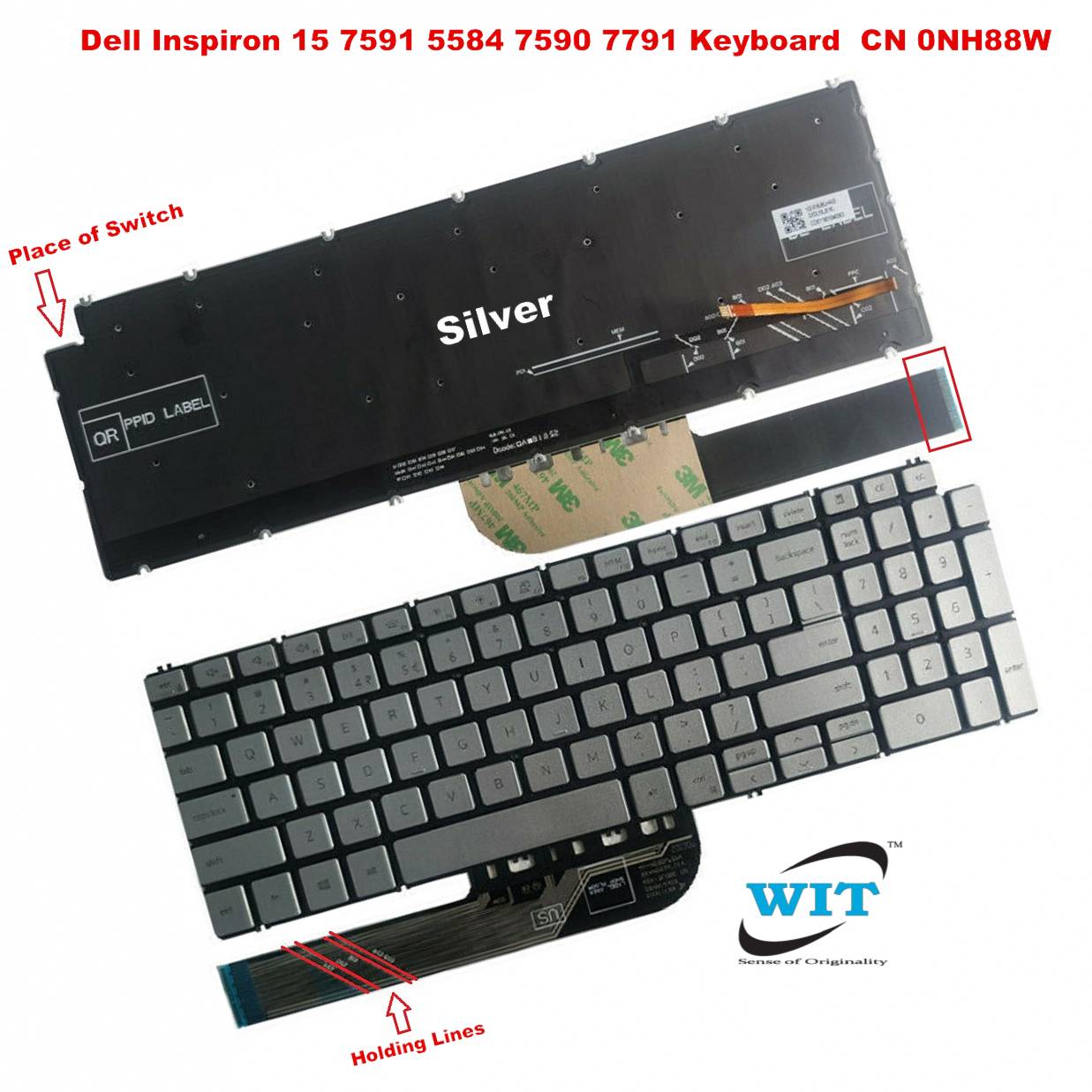 Keyboard for Dell lnspiron 5000 15-7591 7590 5590 5584 7790 7791 5594 5598  5593 P42E P88F P90F CN 0NH88W, Dell Inspiron 15-3501 3502 3505 5501 5502  5508 5584 5590 5591 5593 5594 5598 series Dell Inspiron 15-7500 7501 7590  7591 series Dell latitude 3510 ...