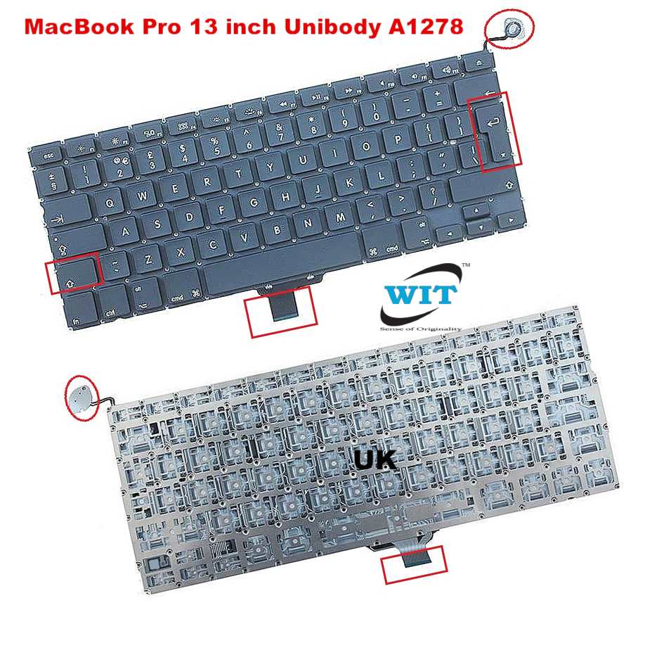 Keyboard for MacBook Pro 13 inch Unibody A1278 Mid 2009, A1278 Mid 2010,  A1278 Early 2011, A1278 Late 2011, A1278 Mid 2012 - WIT Computers