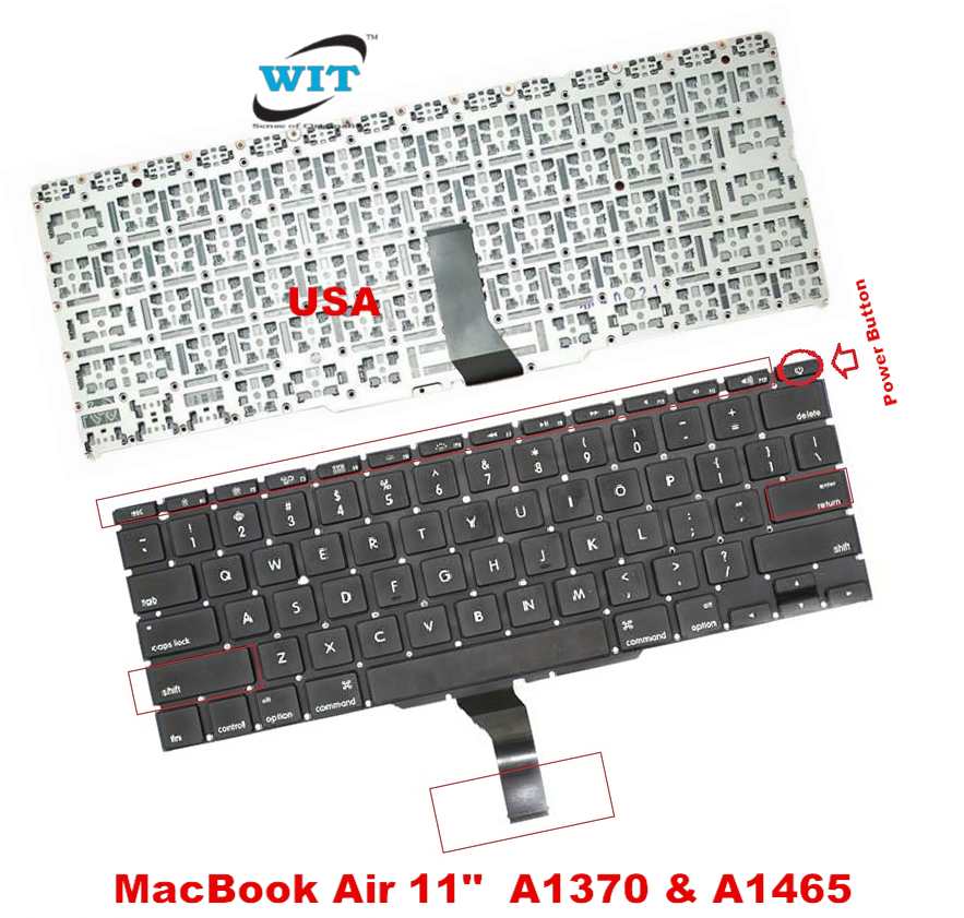 A1370, A1465 Keyboard for Apple MacBook Air 11 inch A1370 Late 2010, A1370  Mid 2011, A1465 Mid 2012, A1465 Mid 2013, A1465 Early 2014, A1465 Early  2015 - WIT Computers