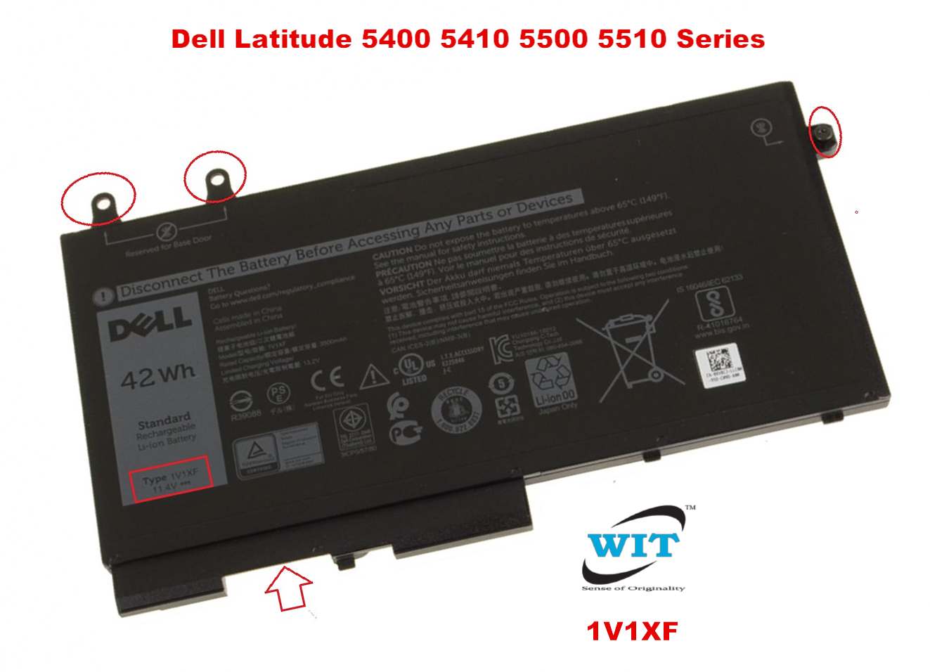 1V1XF (03 cells) Laptop Battery for Dell Latitude 5500, 5501, 5401, 5400,  5511, 5510, 5411, 5410 / Precision 3541, 3540, 3550 / Inspiron 7591 2-in-1  / Latitude 5400 Chromebook Enterprise - WIT Computers