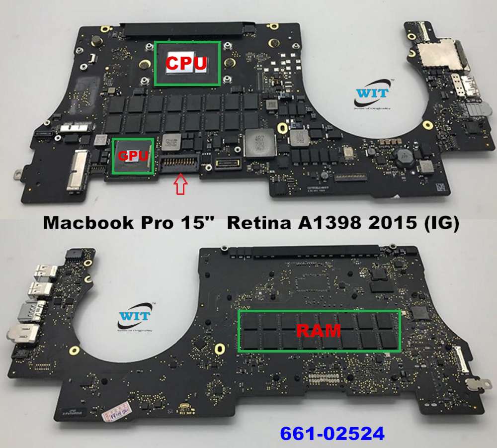 A1398 Motherboard, 820-00138-A 661-02524 Logic Board for Apple MacBook Pro Retina 15 inch A1398 Mid 2015 (IG) 2.2Ghz 16GB RAM MJLQ2LL/A MJLT2LL/A, EMC 2909 EMC 2910 - WIT Computers
