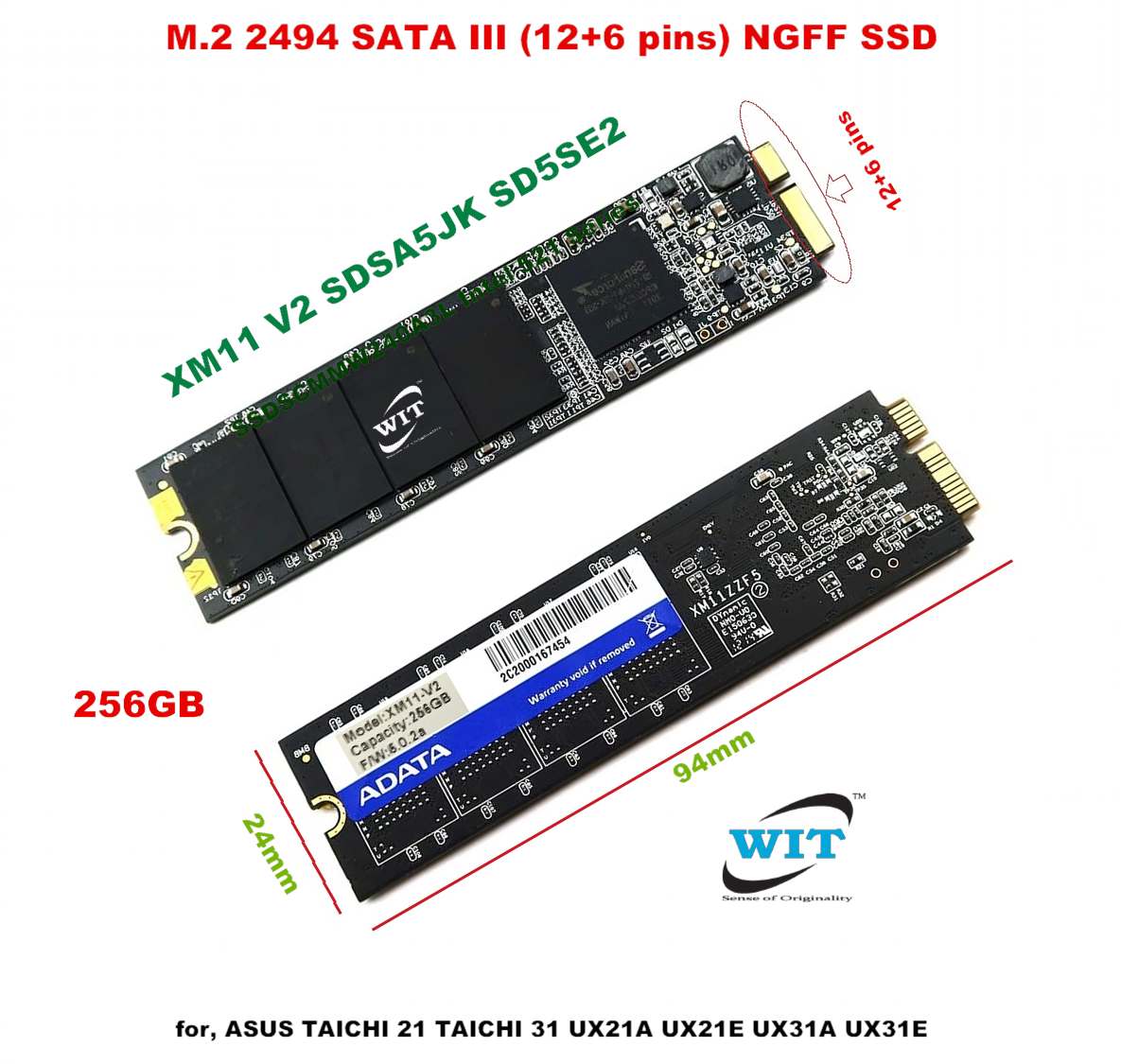 256GB M.2 2494 SATA III (12+6 NGFF SSD (Internal) XM11-V2 for Asus ZenBook UX21,UX31,UX21A,UX31A,UX21E,UX31E UX51 TAICHI21 TAICHI31 SD5SE2-256G-1002E - Computers