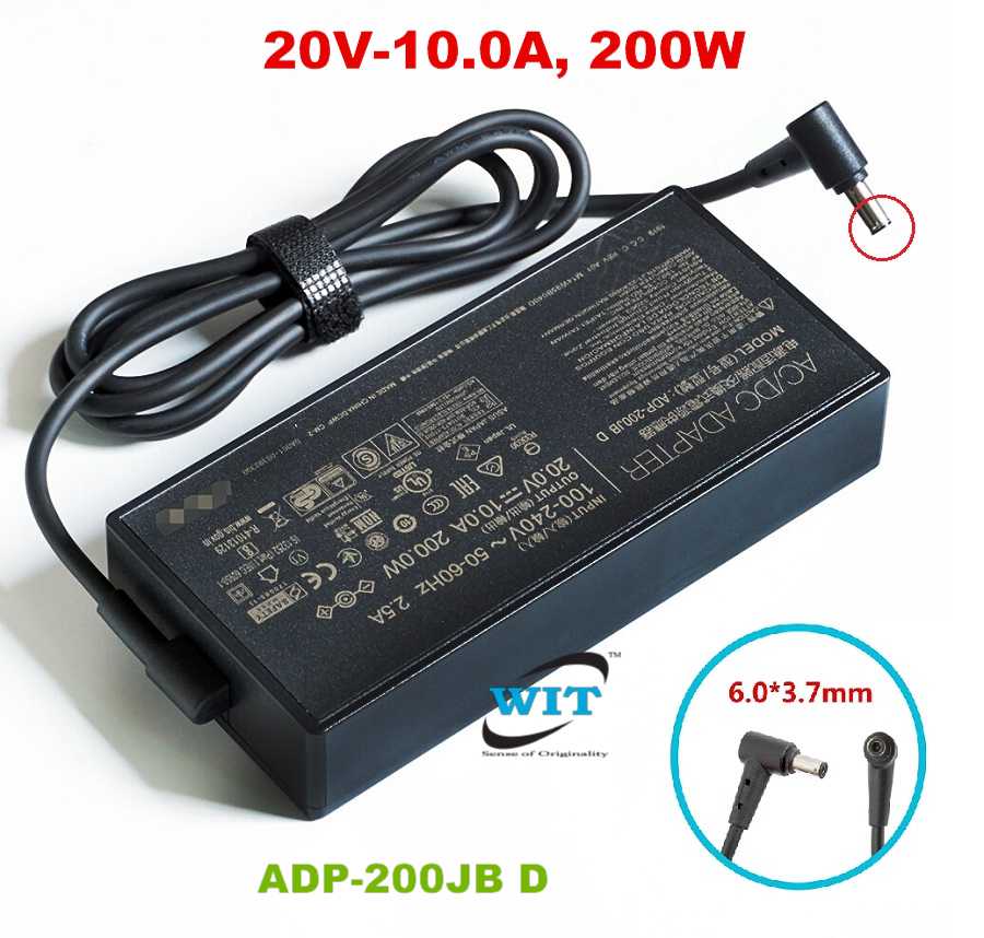 20V  200W (Port :  x  inside pin) Laptop AC Power Adapter/  Charger for ASUS TUF DASH F15 FX516PR FA506QR ROG ZEPHYRUS G15  GA503QM-HQ121R GA503Q, Model : ADP-200JB D -