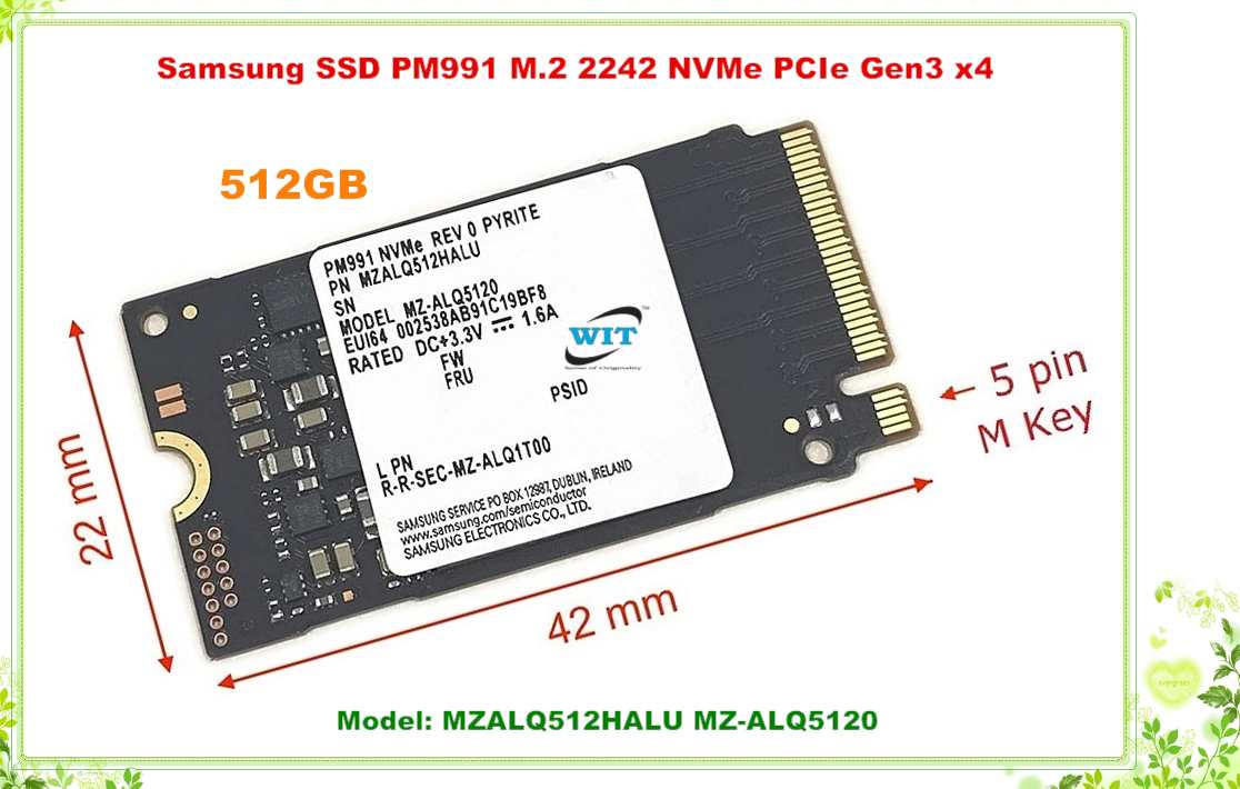 512GB 2242 NVMe PCI Express Gen3 x4 SSD (Solid State Drive)-22mm*42mm, Brand : Samsung, Model: MZALQ512HALU-000L1, MZ-ALQ5120, PM991 - WIT Computers