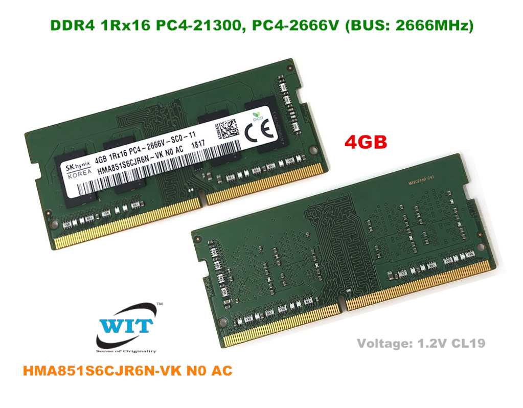 4GB DDR4 1Rx16 PC4-21300, PC4-2666V (BUS: 2666MHz), SK Hynix, Model:  HMA851S6CJR6N-VK N0 AC, Samsung M471A5244CB0-CTD, Notebook Memory or RAM  module, Voltage 1.2V, Non-ECC Unbuffered CL19 260-Pin SODIMM WIT  Computers