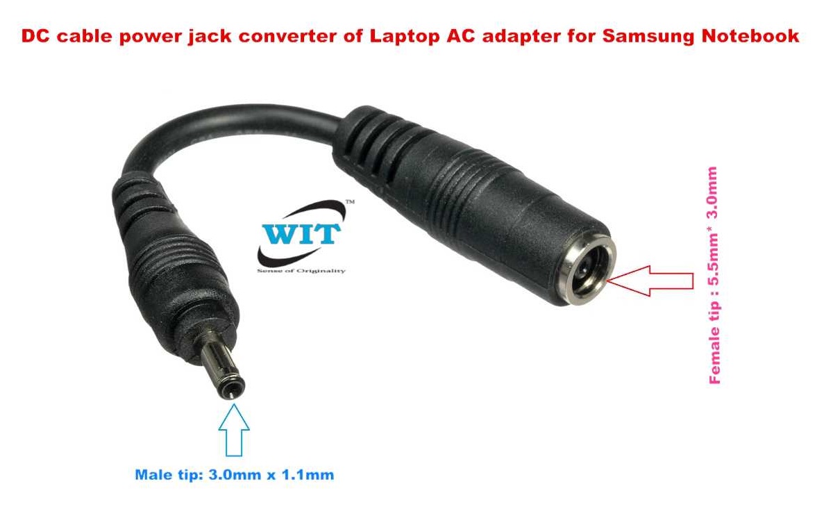 Skelne Amazon Jungle Metropolitan DC cable power jack converter of Laptop AC adapter for Samsung Notebook,  Female tip : 5.5mm* 3.0mm to Male tip: 3.0mm x 1.1mm - WIT Computers