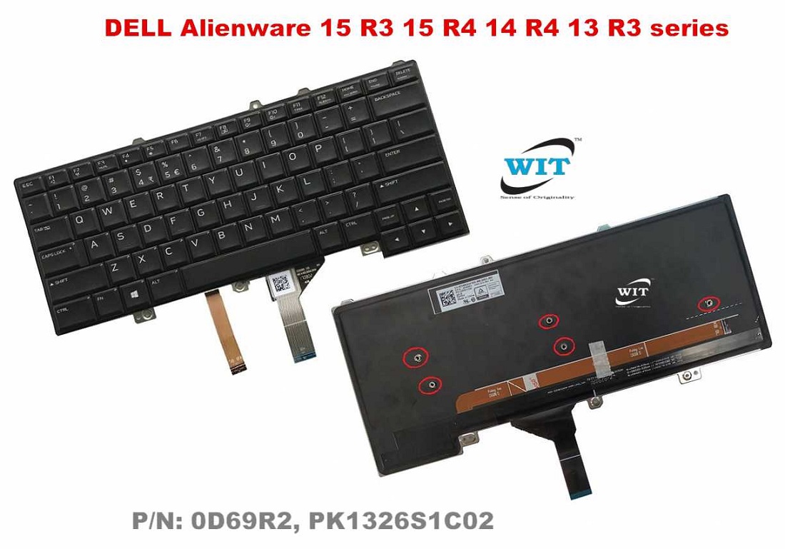Laptop internal keyboard / keypad for DELL Alienware 15 R3, Alienware 15  R4, Alienware 14 R4, Alienware 13 R3 series, P/N : 0D69R2 PK1326S1C02,  Laptop Model: P69F P69F001 - WIT Computers