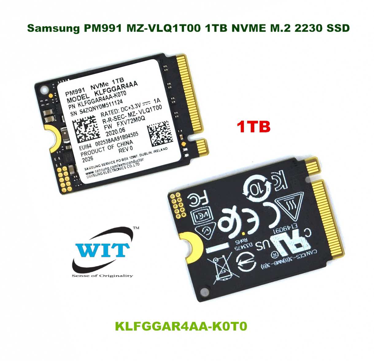 1TB M.2 2230 NVMe PCI Express 3.0 x2 SSD (Solid State Drive)-30mm Half  Size, Brand : Samsung PM991 MZ-VLQ1T00, KLFGGAR4AA-K0T0 For Microsoft  Surface Pro X, Microsoft Surface Pro 7+, Microsoft Surface Laptop