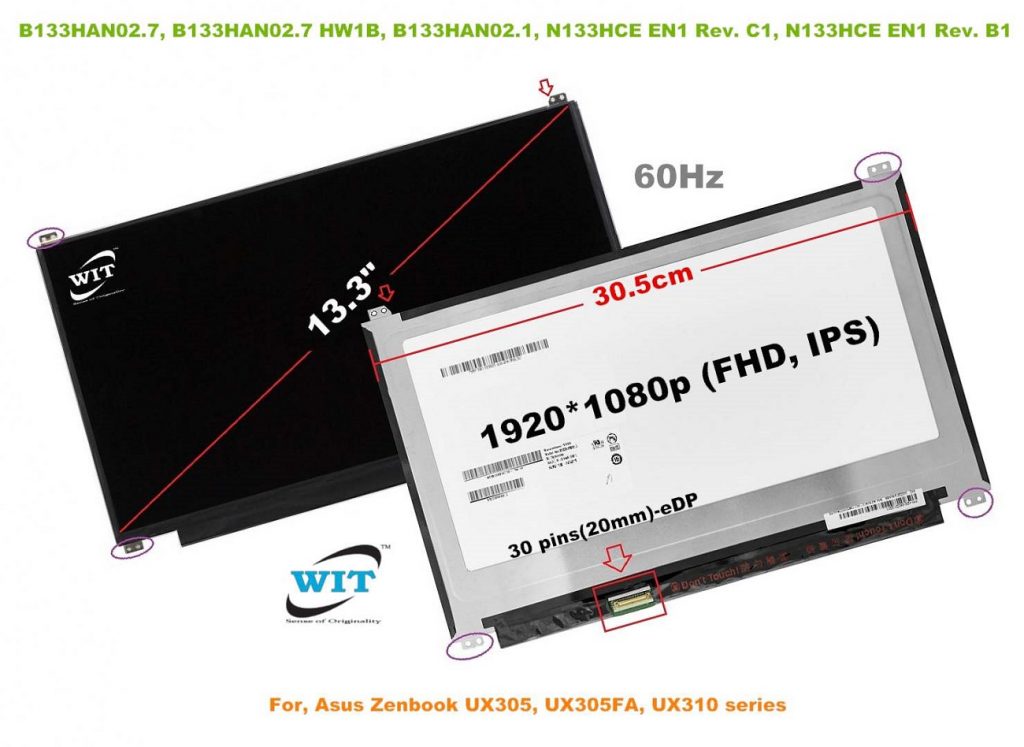 13.3-Inch (Slim+04 Mountings), Width: 30.5cm, Video Tip: 30 pins(Left ...