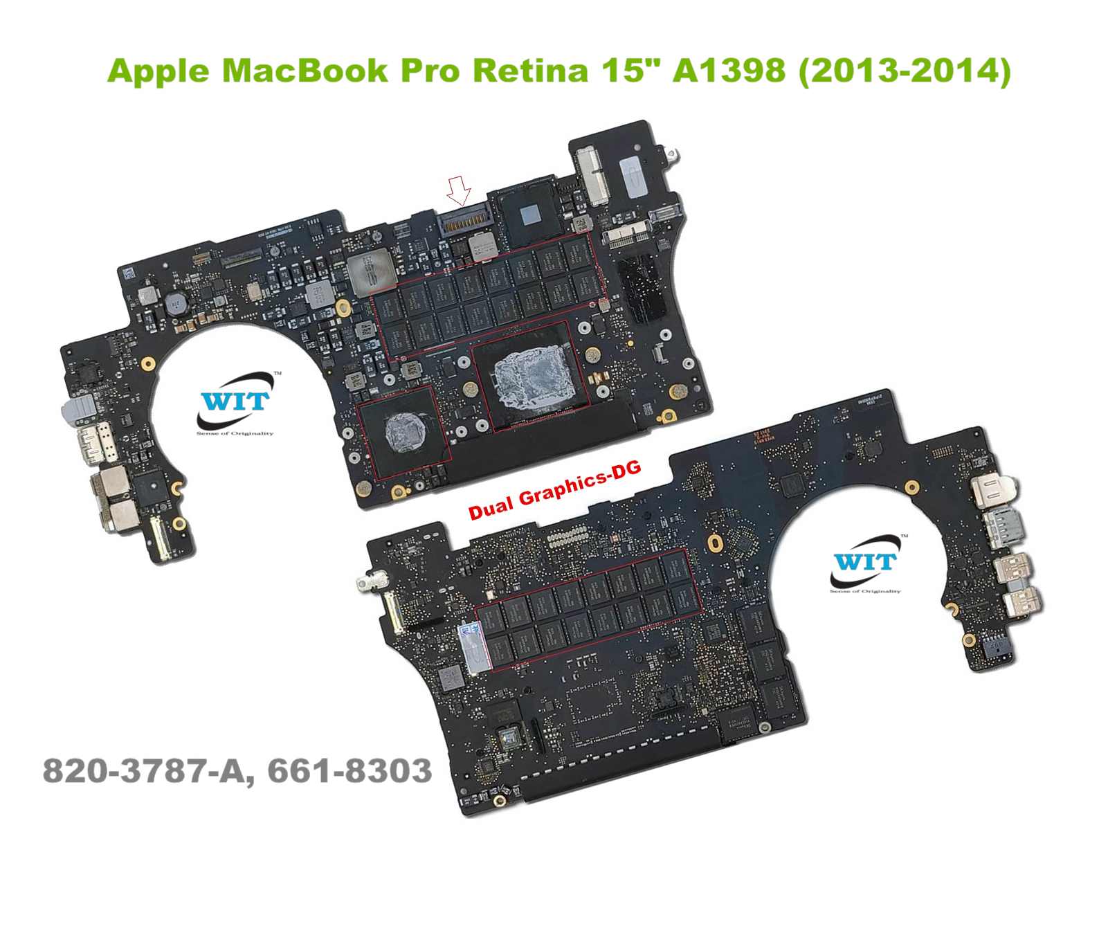 A1398 Logicboard, 820-3787-A, 661-8303 Board for Apple MacBook Pro Retina A1398 2013, Mid 2014 (Dual Graphics-DG) Core i7 2.5Ghz 16GB RAM, EMC #: 2674, 2876 - Computers