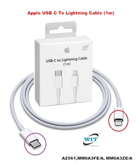 USB-C to Lightning Cable (1m), Model: A2561,MM0A3FE/A, MM0A3ZE/A for Apple  Iphone/Ipad/Mac/Ipod/Airpods - WIT Computers