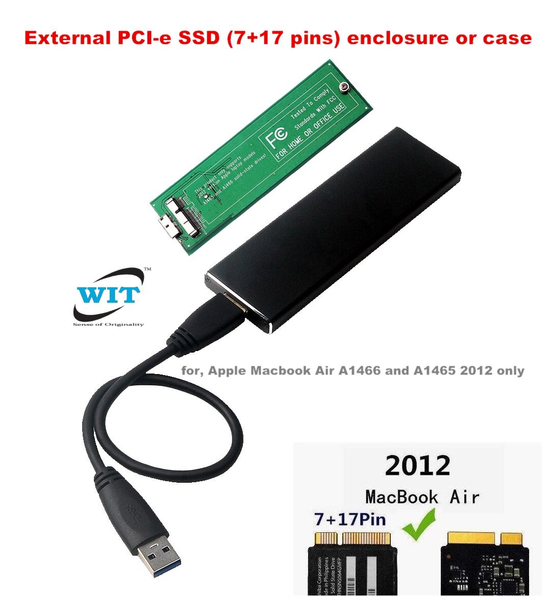 indre økologisk emne External PCI-e SSD (7+17 pins) enclosure or case for Apple Macbook Air  A1466 and A1465 2012 only, USB 3.0 to Macbook Air A1466, A1465 (2012 only)  SSD adapter - WIT Computers