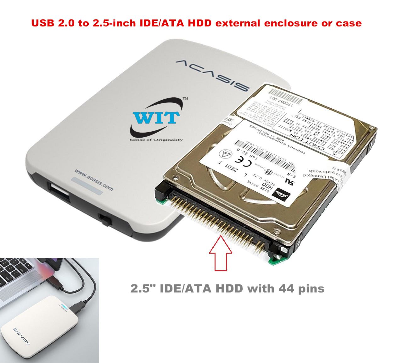 USB 2.0 to 2.5-inch IDE/ATA HDD external enclosure case (HDD - WIT