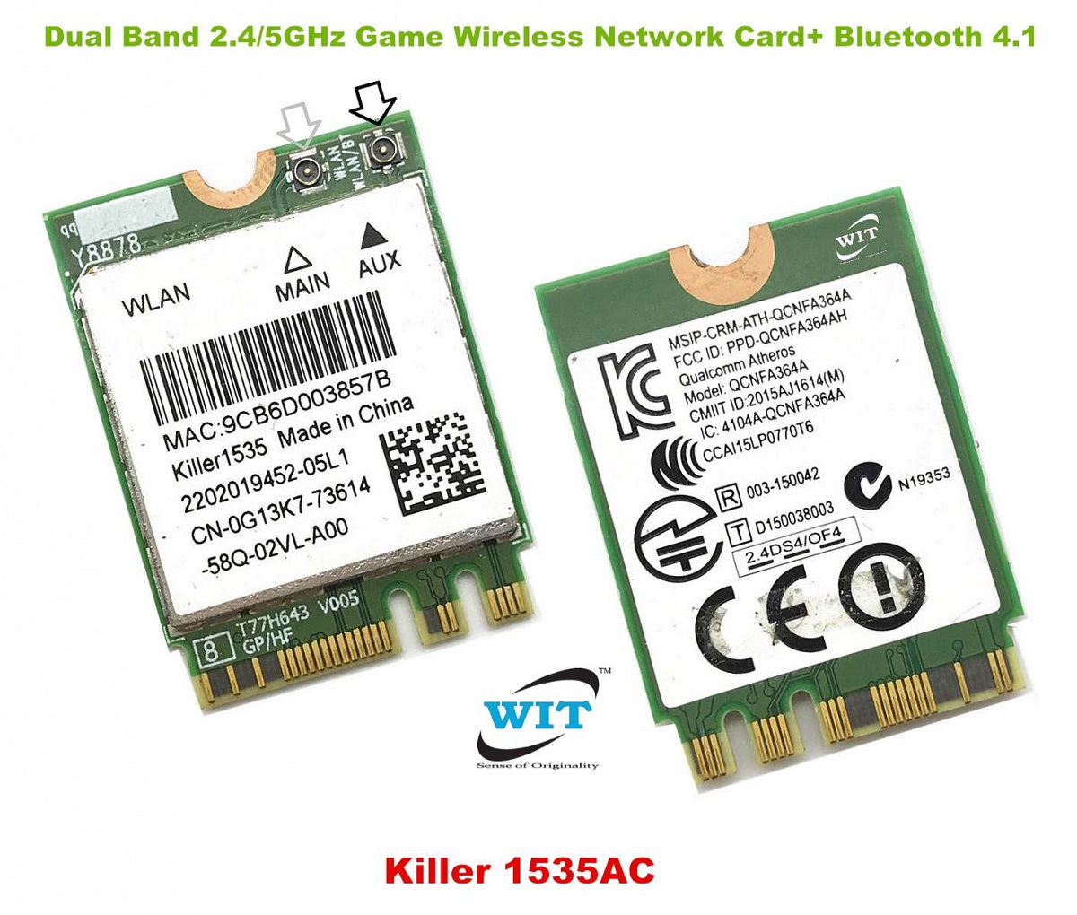 Atheros Killer 1535 AC (Killer 1535AC), QCNFA364A, 2.4G/5G, Dual Band  802.11ac NGFF M.2 867Mbps Bluetooth 4.1 High Speed Game Wireless Network  Card