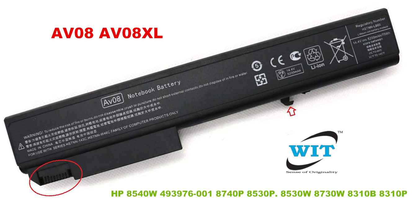 AV08 AV08XL 493976-001 HSTNN-LB60 Laptop battery for HP EliteBook 8530w 8530p 8540w 8540p series WIT Computers