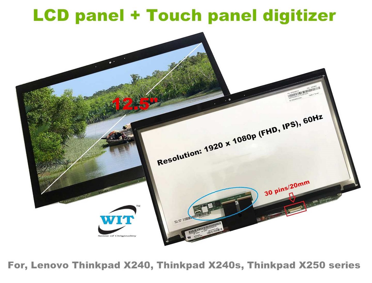 Display 12,5" FHD IPS LED Per Lenovo ThinkPad X230s X240 X250 X260 X270 X280, 1920x1080, 30 Pin
