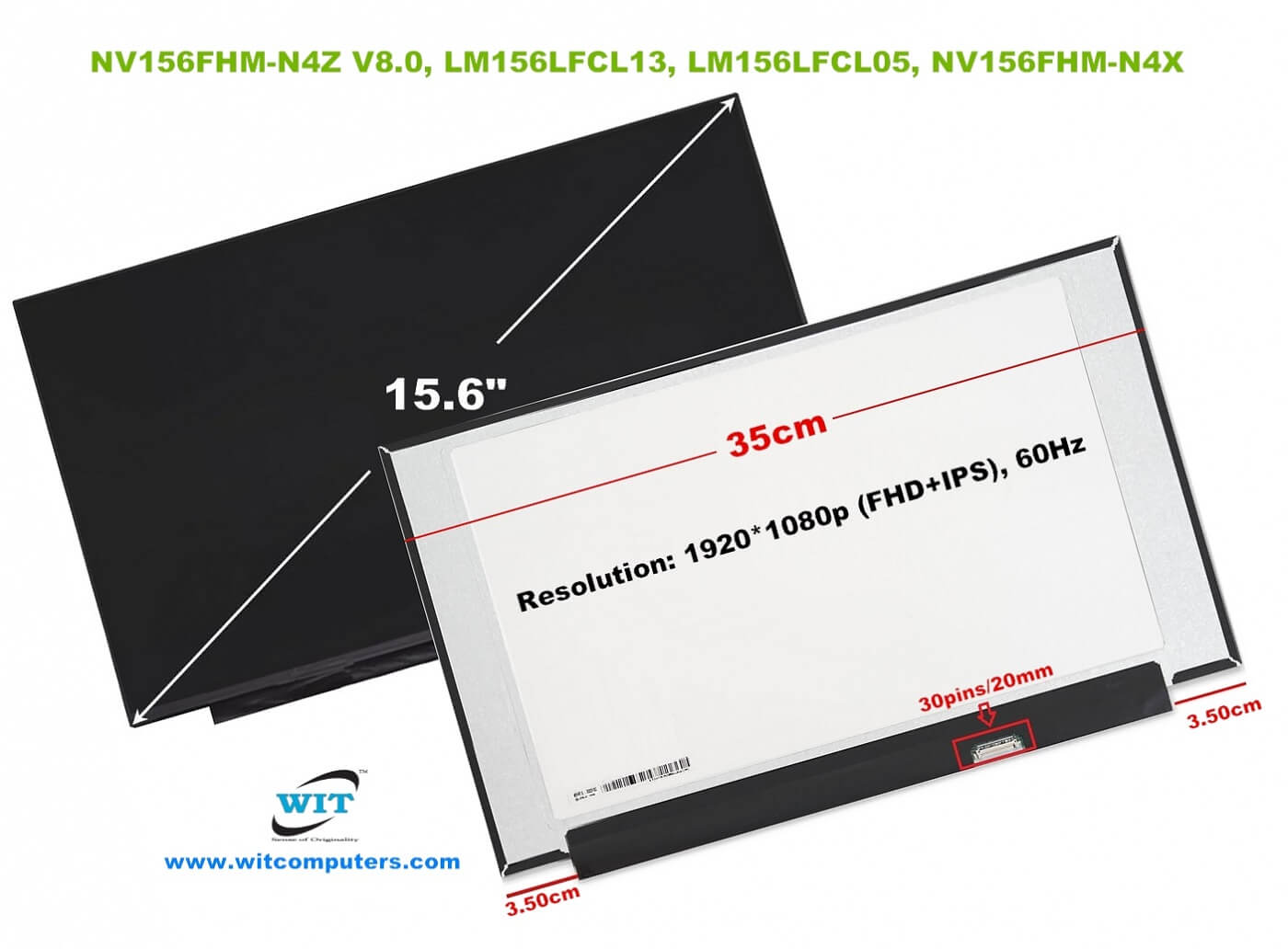 NV156FHM-N3D 15.6 Inch Laptop LCD Screen – 1920x1080, EDP, Glossy Finish, Generic Replacement